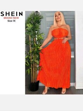Shein SXY Orange Pleated Dress BRAND NEW WITHOUT TAGS